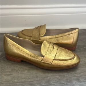Cole Haan Metallic Gold Leather Penny Loafers